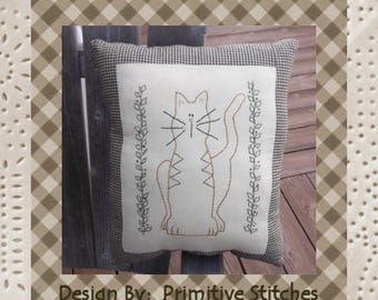 Louie the Cat-Primitive Stitchery PATTERN-Instant Download