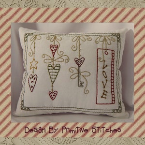 Love Heartstrings-Primitive Stitchery E-PATTERN-INSTANT DOWNLOAD