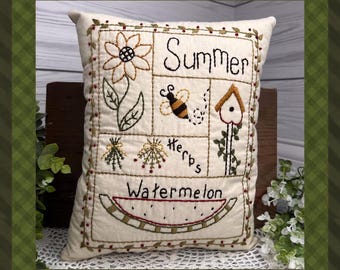 Summer Sampler-Primitive Stitchery E-PATTERN-by Primitive Stitches-Instant Download