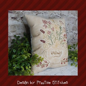 Wildflowers-Primitive Stitchery  E-PATTERN by Primitive Stitches-Instant Download