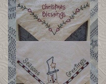 Christmas Blessings  Bread Cloth-Primitive Stitchery  E-PATTERN-Instant Download