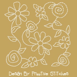 MACHINE EMBROIDERY REDWORK-Block/Border-Floral Stippling 1-4 Inch-4 Piece Set-Instant Download