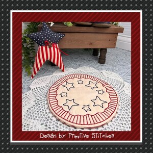 Stars and Stripes Candle Mat-Primitive Candle Mat Stitchery Pattern-E-PATTERN--Instant Download
