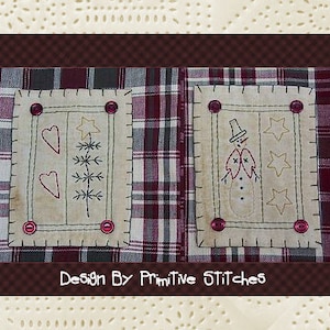 Prim Winter Hand Towel Collection 1-Primitive Stitchery  E-PATTERN-Instant Download