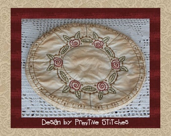NEW-Prairie Rose Table Mat-Primitive Stitchery E-Pattern-INSTANT DOWNLOAD