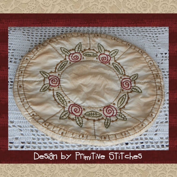 NEW-Prairie Rose Table Mat-Primitive Stitchery E-Pattern-INSTANT DOWNLOAD