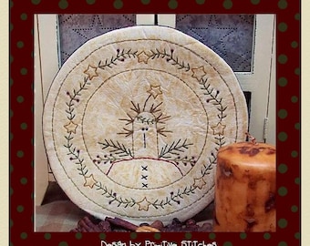 The Christmas Angel Candle Mat by Primitive Stitches-Primitive Stitchery E-Pattern-Instant Download