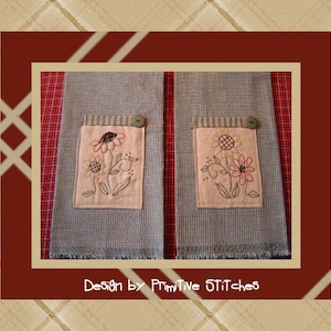 Sunflower Hand Towel Collection 1-Primitive Stitchery  E-PATTERN-Instant Download
