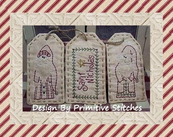 Saint Nicholas Tag Collection-Primitive Stitchery-E-PATTERN by Primitive Stitches-Instant Download