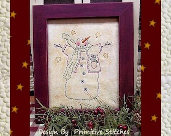 Henry Snowman-Primitive Stitchery E-PATTERN-Instant Download
