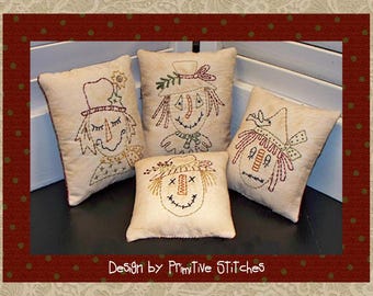 Scarecrow Mini Collection 1-Primitive Stitchery  E-PATTERN by Primitive Stitches-Instant Download