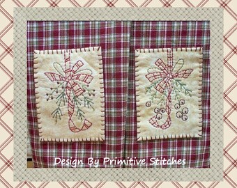 Winter Bunches Hand Towel Collection 1-Primitive Stitchery  E-PATTERN-Instant Download