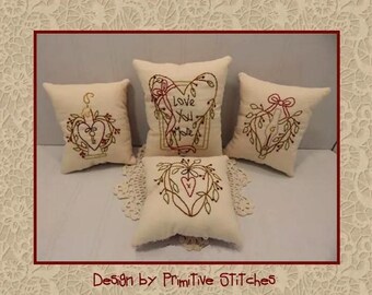 Mini kolekcja „Kocham Cię Więcej” – e-wzorzec Primitive Stitchery firmy Primitive Stitches – natychmiastowe pobranie