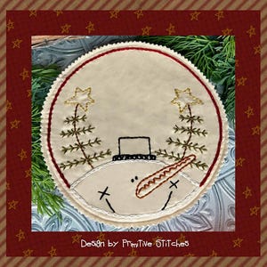 Frosty Freddie Candle Mat by Primitive Stitches-Primitive Stitchery E-Pattern-Instant Download