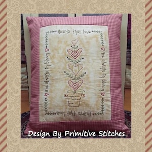 Hearts That Love--Primitive Stitchery E-PATTERN-by Primitive Stitches-Instant Download