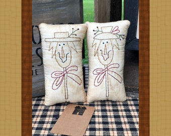 NEW-Scarecrow Stake Hand Towel-Primitive Stitchery  E-PATTERN by Primitive Stitches-Instant Download