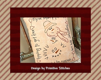 Stacked Snowmen-Primitive Stitchery E-PATTERN-Instant Download