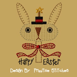 MACHINE EMBROIDERY-Prim Bunny-4X4-Colorwork-Instant Download image 1