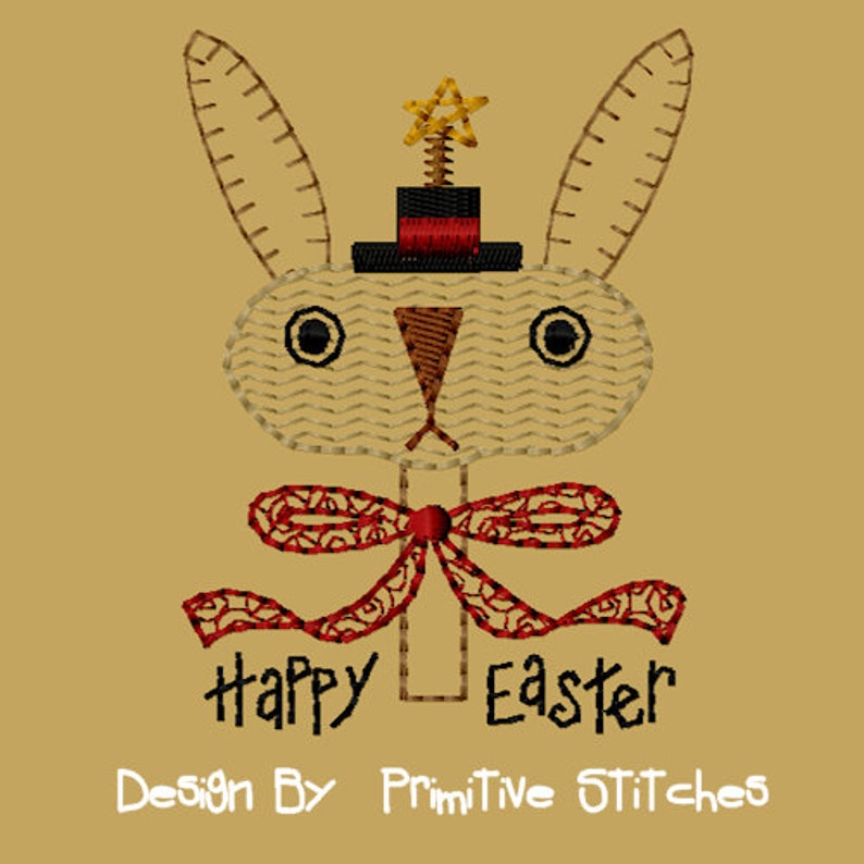 MACHINE EMBROIDERY-Prim Bunny-4X4-Colorwork-Instant Download image 1