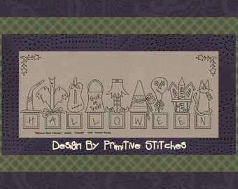 Halloween Block-E-PATTERN-Primitive Stitchery-Instant Download-by Primitive Stitches