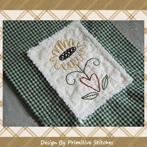 Folk Floral Hand Towel Collection 1-Primitive Stitchery  E-PATTERN-Instant Download