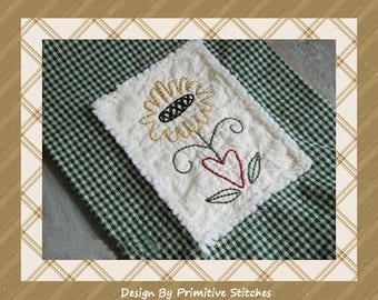 Folk Floral Hand Towel Collection 1-Primitive Stitchery E-MUSTER-Instant Download