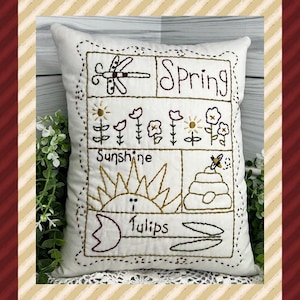 Spring Sampler-Primitive Stitchery Pattern-- E-PATTERN-Instant Download