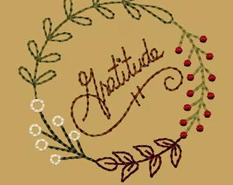 MACHINE EMBROIDERY Design-Gratitude Wreath-5 Inch-CW-Instant Download