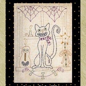 Janela de Halloween 1 - Primitive Stitchery E-PATTERN da Primitive Stitches - Download instantâneo