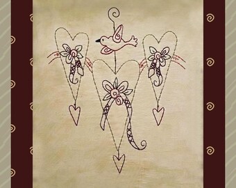 Heartstrings-E-PATTERN-Primitive Stitchery-Instant Download-by Primitive Stitches