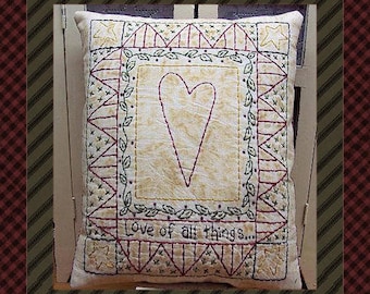 Love Quilt-Primitive Stitchery E-PATTERN-INSTANT DOWNLOAD