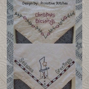 Christmas Blessings  Bread Cloth-Primitive Stitchery  E-PATTERN-Instant Download