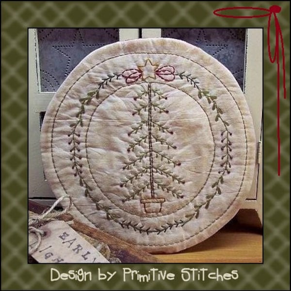 My Christmas Tree Candle Mat by Primitive Stitches-Primitive Stitchery E-Pattern--Instant Download