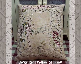 Prim Christmas Wreath-Primitive Stitchery  E-PATTERN by Primitive Stitches-Instant Download