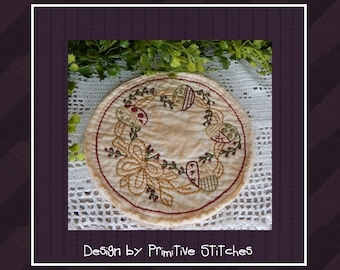 Eggtime Candle Mat by Primitive Stitches--Primitive Stitchery E-Pattern--Instant Download