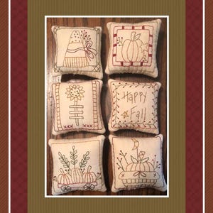 Kolekcja Happy Fall 3x3 Mini – od Primitive Stitches – WZÓR E-PATTERN – Primitive Stitchery – Natychmiastowe pobranie