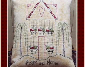 Heart and Home-Primitive Stitchery E-PATTERN by Primitive Stitches-Instant Download