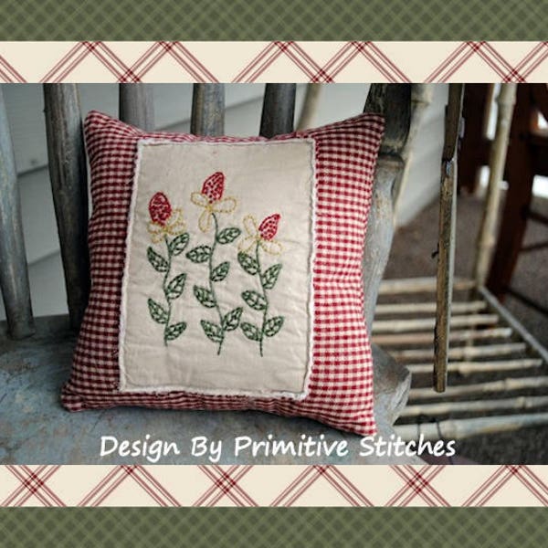 Prairie Flower Hand Towel Collection 2-Primitive Stitchery  E-PATTERN-Instant Download