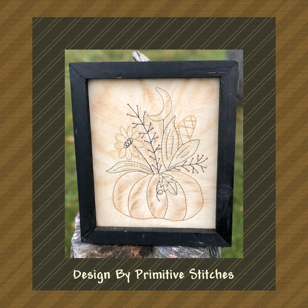 Moonlite Pumpkin-Primitive Stitchery  E-PATTERN by Primitive Stitches-Instant Download