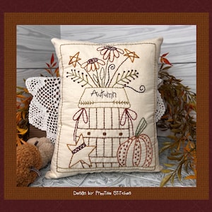 NEW-Autumn Barrel-Primitive Stitchery  E-PATTERN by Primitive Stitches-Instant Download