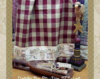 Saltbox Valley Towel Band by Primitive Stitches--Primtive Stitchery E-PATTERN--Instant Download