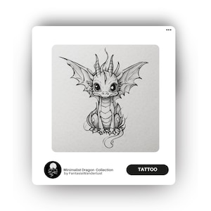 Minimalist Dragon Tattoo Stencil - Cute Fantasy Tattoo Design - Small Line Art Tattoo - Digital Download