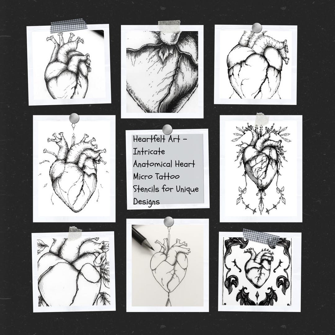 Anatomical Heart Tattoo Stencils 8 Handdrawn Micro Designs for