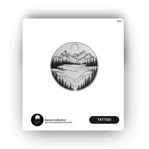 Mountain Landscape Tattoo Stencil - Nature Inspired Digital Download Design
