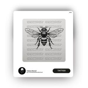 Plantilla de tatuaje de abeja realista - Tatuaje de arte lineal inspirado en la naturaleza - Tatuaje minimalista de insectos - Descarga digital