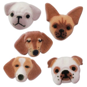 Dog Face Sugars - puppy sugar toppers, dog cake decorations, puppy party, dog party, dog cupcake toppers, puppy cake toppers