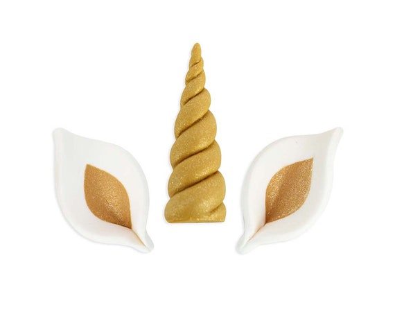 Gold Unicorn Horn & Ear Sugar Topper- fondant horn and ear topper for  cakes, cupcakes