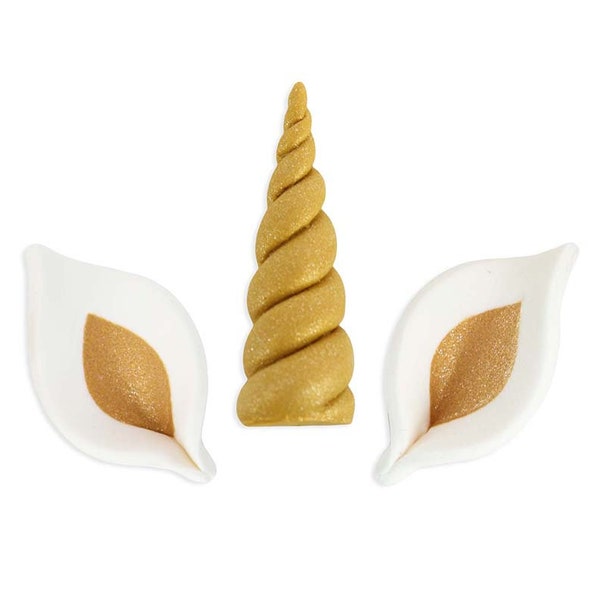Gold Unicorn Horn & Ear Sugar Topper- fondant horn and ear topper for cakes, cupcakes