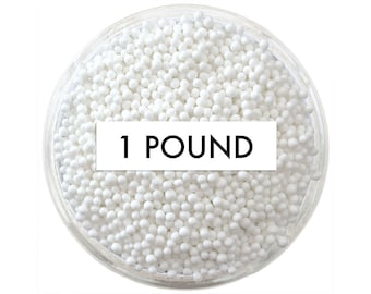 White Non-Pareils - 1 Pound - tiny bright white sprinkles for decorating cupcakes, cakes, cakepops, cookies, and ice cream