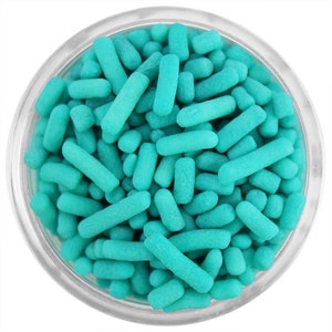 Turquoise Jimmies - pretty turquoise sprinkles for decorating cupcakes, cakes, cakepops, cookies, and ice cream